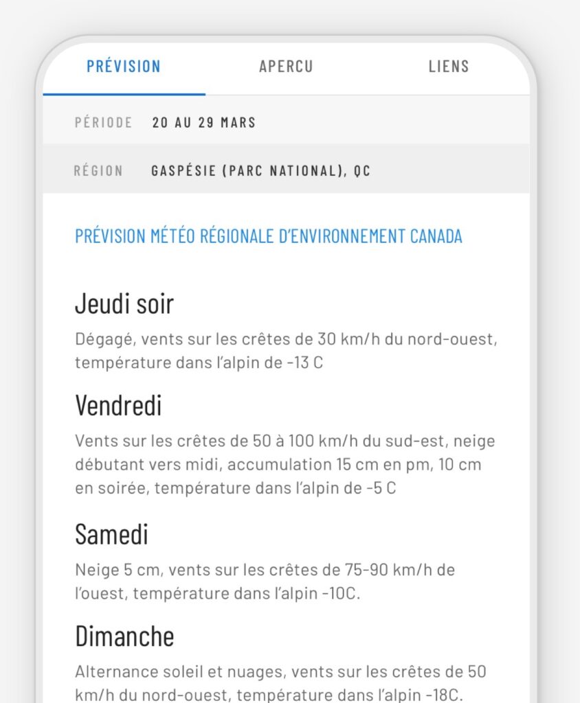 AvQc - appli - Outils météo