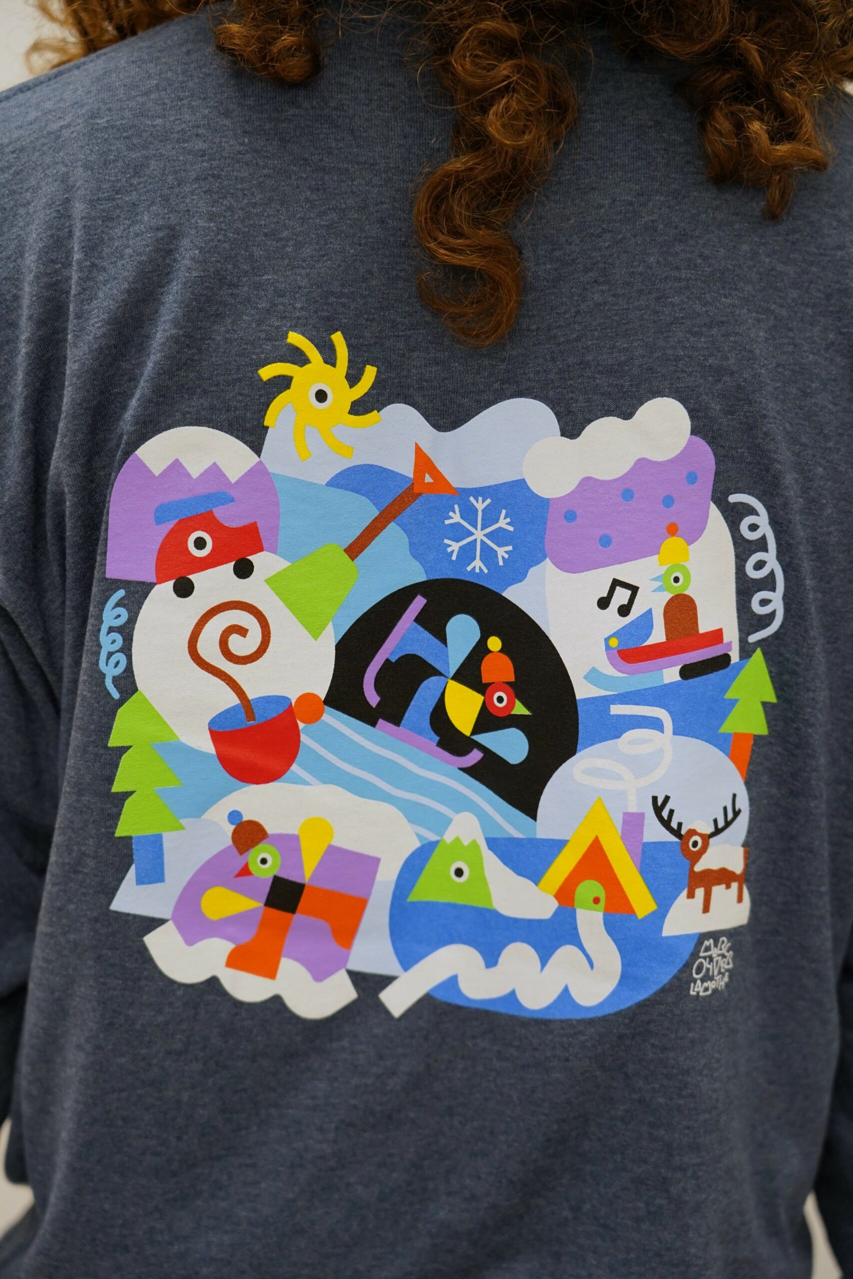 Chandail manches longues Oiseau Unisexe - Bleu chiné – Image 4